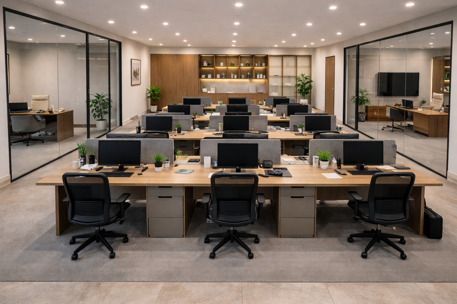 Office interior view completed in Electronic City by Sree Ambika Interiors